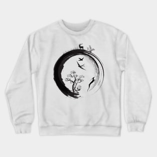 Enso Zen Circle Japanese Symbol Life Nature Tree Wildlife Crewneck Sweatshirt